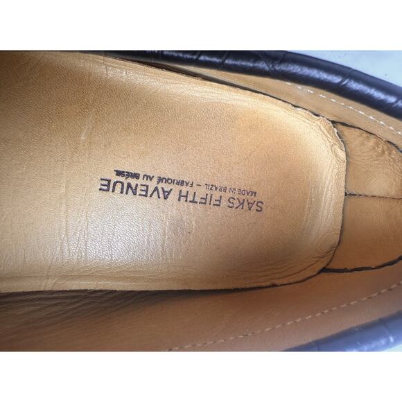 Saks Fifth Avenue Mens Black Croc Embossed Leather Horsebit Loafers Mocs Sz 9.5 - Picture 3 of 16